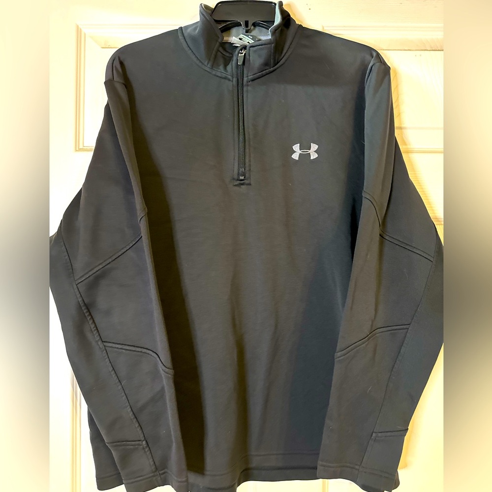 EUC Under Armour Men's 1/4 Zip Fleece Lining Black Jacket‎ Size Medium